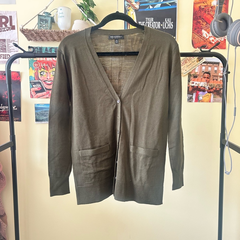 100% Wool Banana Republic Olive Cardigan Sweater